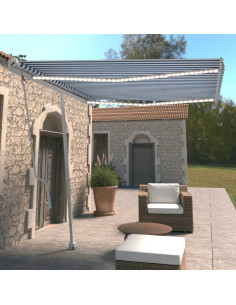 Tenda Automatica con Sensore Vento e LED 300x250 cm Blu Bianca