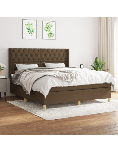 Giroletto a Molle con Materasso Marrone Scuro 160x200cm Tessuto