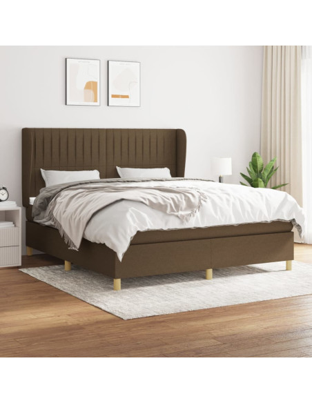 Giroletto a Molle con Materasso Marrone Scuro 160x200cm Tessuto