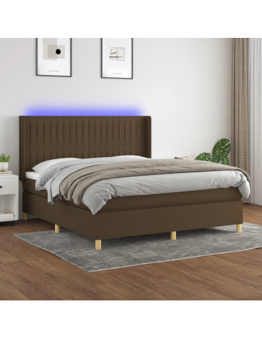 Letto a Molle Materasso e LED Marrone Scuro 160x200 cm Tessuto