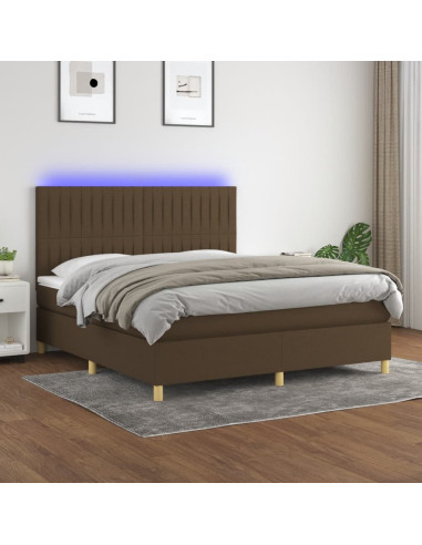 Letto a Molle Materasso e LED Marrone Scuro 160x200 cm Tessuto