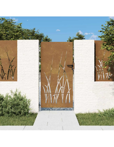 Cancello da giardino 85x175 cm in acciaio Corten con design erba