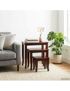 Tavolini Nesting 3 pcs Marrone Legno di Mogano Massello