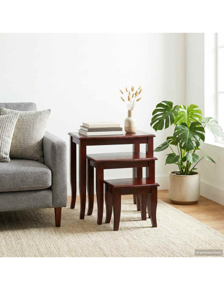 Tavolini Nesting 3 pcs Marrone Legno di Mogano Massello