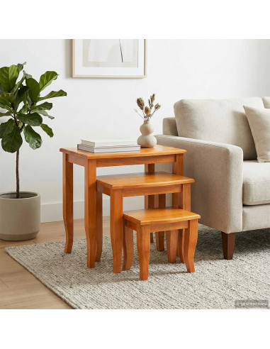 Tavolini Nesting 3 pcs Naturale Legno di Mogano Massello