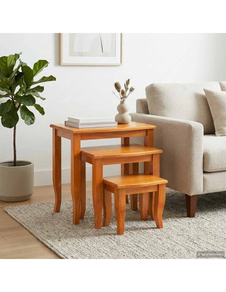Tavolini Nesting 3 pcs Naturale Legno di Mogano Massello