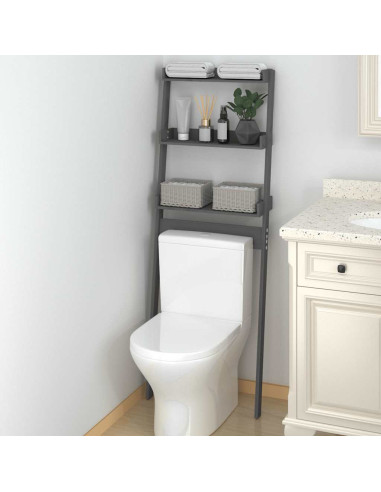 Rastrelliera da Bagno Grigia 63,5x32x179 cm Legno Massello Pino