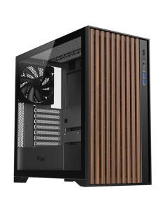 CASE WOODY W2B GAMING  TOWER  ATX 4x14CM BLACK fAN 2xUSB3 TYPE-C WOOD FRONT DARKER TEMP GLASS SIDE
