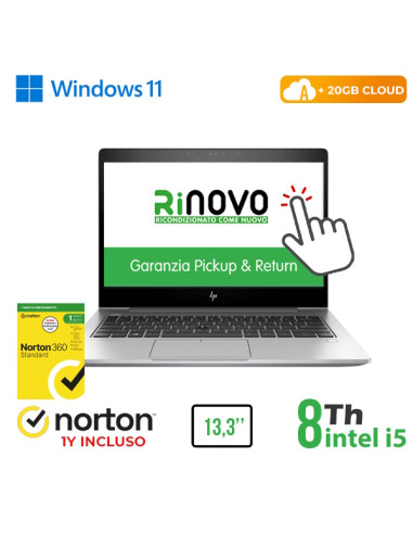 RINOVO NB HP REFURBISHED 830 G5 i5-8X00U DDR4 8GB SSD 256GB 13.3" TOUCH CLOUD20GB W11P Grade A 1Y Wa