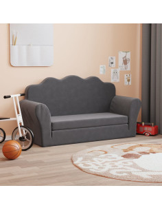 Divano Letto per Bambini a 2 Posti Antracite in Morbido Peluche