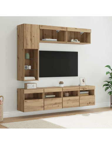 Mobile TV con led 7 pcs Rovere artigianale Legno multistrato