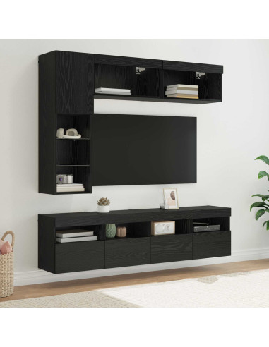 Mobile TV con led 7 pcs Rovere Nero Legno multistrato