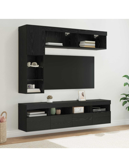 Mobile TV con led 7 pcs Rovere Nero Legno multistrato