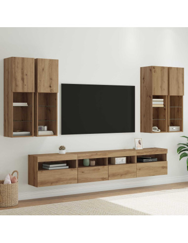 Set Mobile TV a Muro con Luci LED 7 pcs rovere artigianale