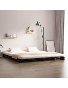 Letto a Pallet Nero 180x200 cm Super King in Legno Massello