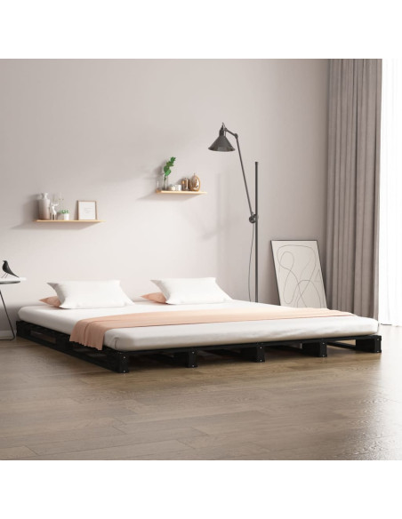 Letto a Pallet Nero 180x200 cm Super King in Legno Massello