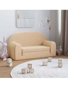 Divano Letto per Bambini a 2 Posti Crema in Morbido Peluche