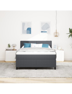 Letto a Sorgente LED Grigio Scuro e Bianco 140 x 190 cm