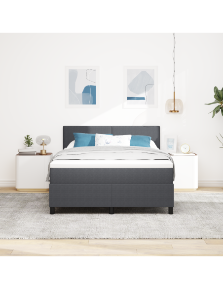 Letto a Sorgente LED Grigio Scuro e Bianco 140 x 190 cm