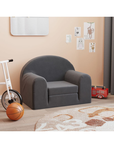 Divano Letto per Bambini Antracite in Morbido Peluche