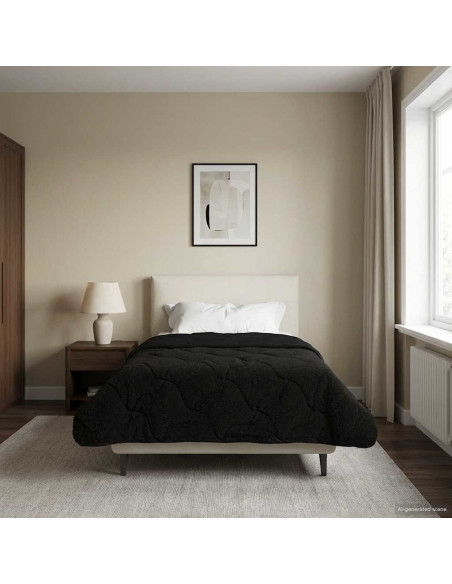 Duvet Estivo Nero 140 x 200 cm Microfibra e Fleece Teddy