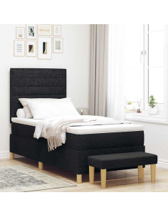 Letto a molle con materasso Nero 90 x 190 cm Tessuto