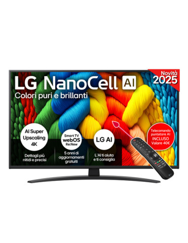 LG NanoCell AI 43NANO81A6A TV Serie NANO81 43'' 4K, α7 Gen8, HDR10, 20W, 3 HDMI con Game Optimizer, Smart TV WebOS 25