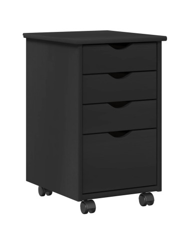 Mobile con Ruote Nero 34 x 39 x 56 cm Legno di Pino Massello