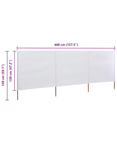 Paravento a 3 Pannelli in Tessuto 400x120cm Bianco