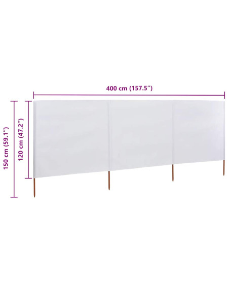 Paravento a 3 Pannelli in Tessuto 400x120cm Bianco