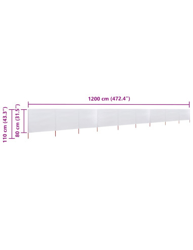 Paravento a 9 Pannelli in Tessuto 1200x80 cm Bianco Sabbia