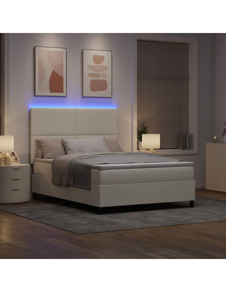 Letto a Sorgente LED con testiera Crema e Bianco 140 x 200 cm