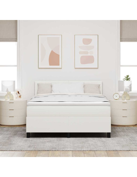 Letto a molle Crema e Bianco 140 x 200 cm Tessuto in Cords