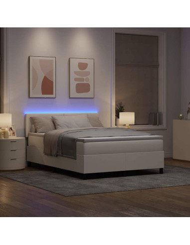 Letto a Sorgente LED con testiera Crema e Bianco 140 x 200 cm
