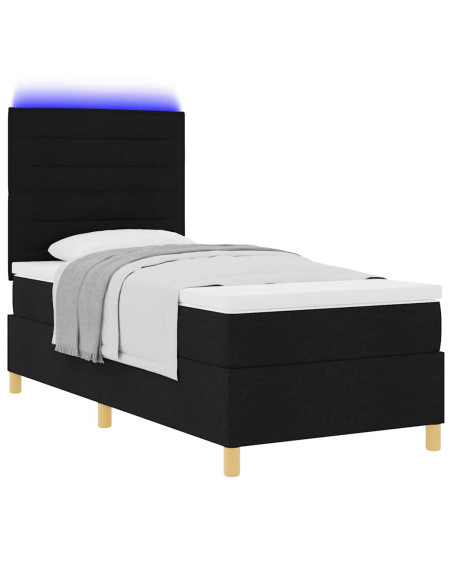 Letto a Sorgente LED con materasso Nero 90 x 190 cm Tessuto