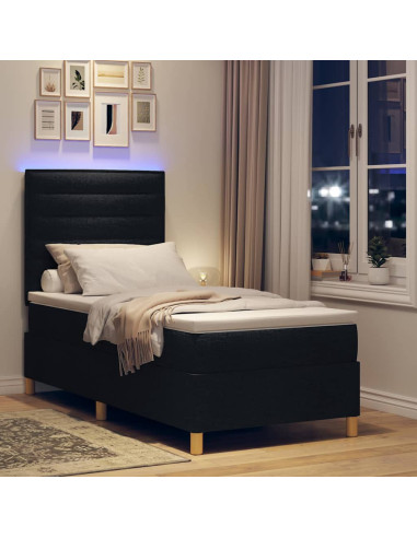Letto a Sorgente LED con materasso Nero 90 x 190 cm Tessuto