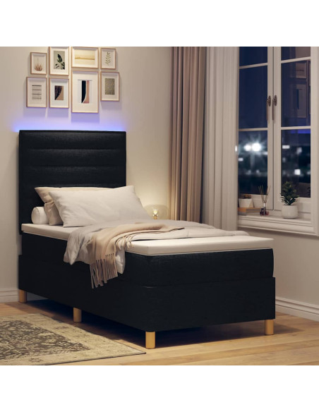 Letto a Sorgente LED con materasso Nero 90 x 190 cm Tessuto