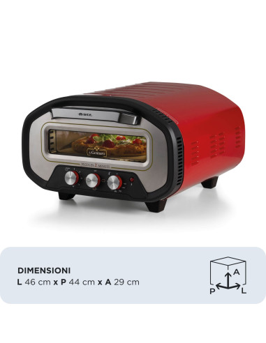 Ariete 3901 Da Gennaro, Forno per pizza, 2200W, Temperatura 430°C, 2 minuti di cottura, Pietra refrattaria, Rosso