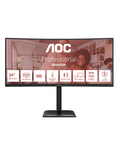 AOC E4 CU34E4CV Monitor PC 86,4 cm (34") 3440 x 1440 Pixel UltraWide Quad HD LCD Nero