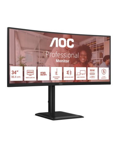 AOC E4 CU34E4CV Monitor PC 86,4 cm (34") 3440 x 1440 Pixel UltraWide Quad HD LCD Nero