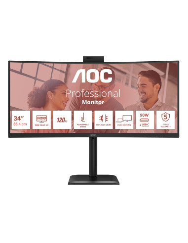 AOC E4 CU34E4CW Monitor PC 86,4 cm (34") 3440 x 1440 Pixel UltraWide Quad HD LED Nero