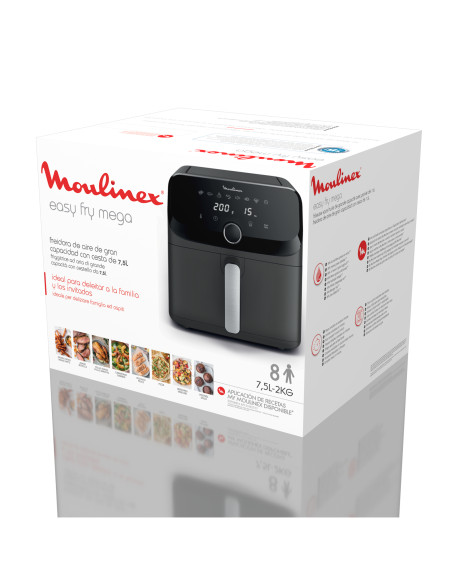 Moulinex Easy Fry Mega EZ855H , Friggitrice ad aria, Capacità Extra Large 7,5L/2kg, 8 programmi preimpostati, Coal Grey