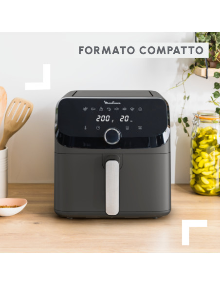 Moulinex Easy Fry Mega EZ855H , Friggitrice ad aria, Capacità Extra Large 7,5L/2kg, 8 programmi preimpostati, Coal Grey