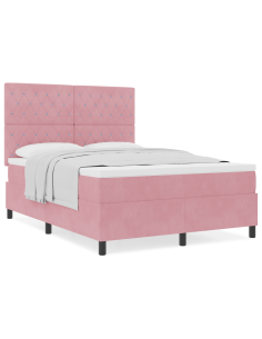Letto a molle con materasso Rosa 140 x 200 cm Tessuto
