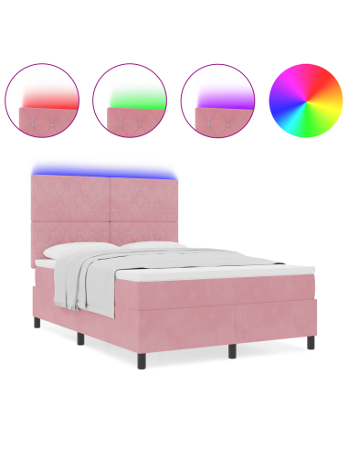 Letto a Sorgente LED con materasso Rosa 140 x 200 cm Tessuto