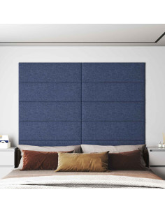 Testiera da Parete 12 pcs Blu 90 x 30 cm Tessuto