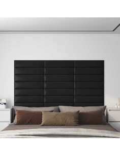 Testiera da Parete 12 pcs Nero 60 x 15 cm Tessuto