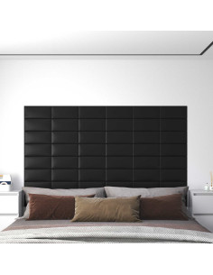 Testiera da Parete 12 pcs Nero 30 x 15 cm Tessuto