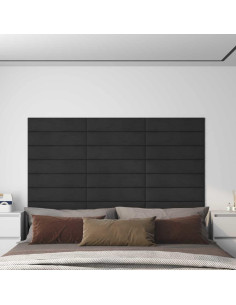 Testiera da Parete 12 pcs Nero 60 x 15 cm Velluto