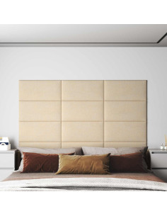 Testiera da Parete 12 pcs Crema 60 x 30 cm Tessuto 2